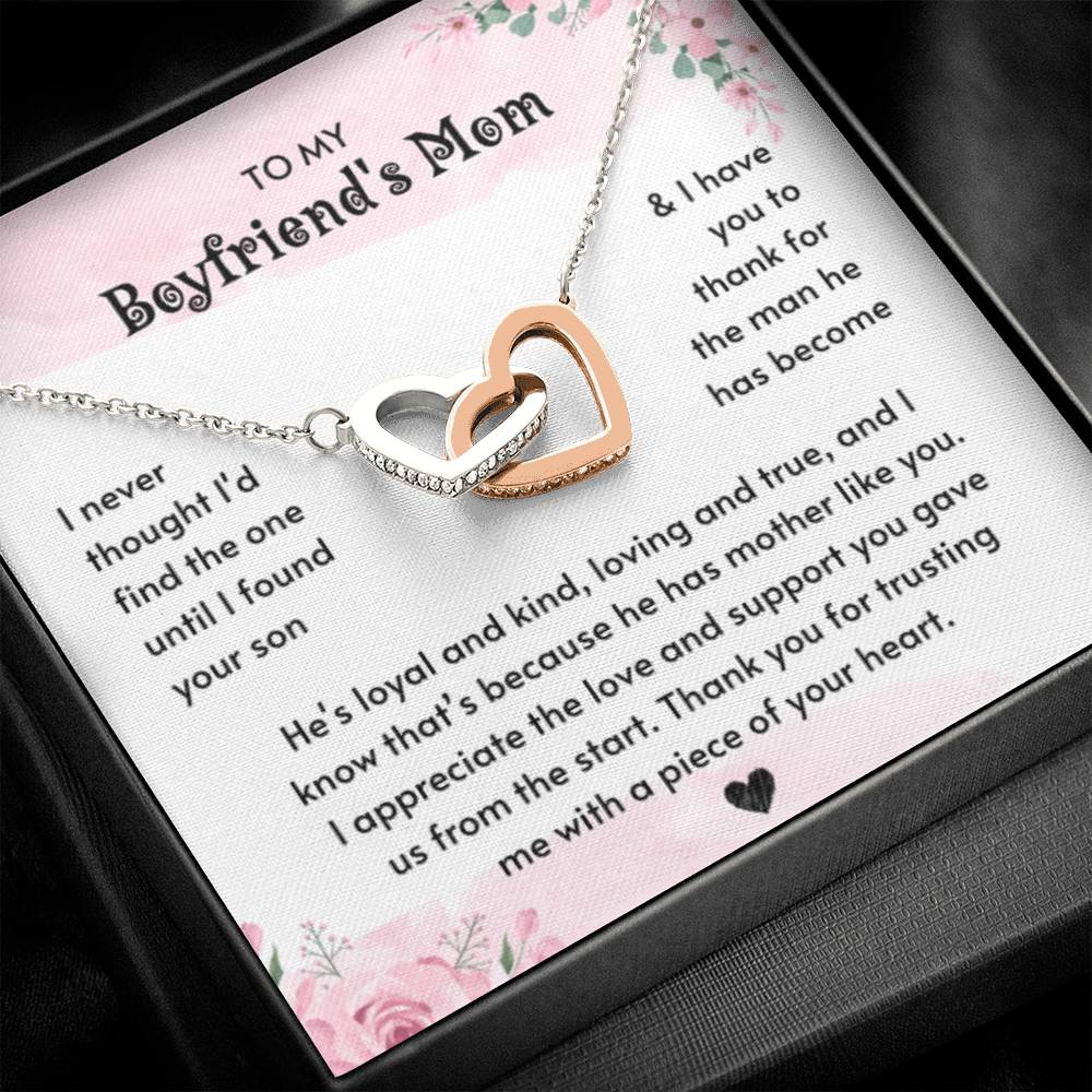 To My Boyfriend's Mom - I Will Forever Be Grateful For You - Interlocking Hearts Necklace - Best Gift for Boyfriend's Mom - Personalize Memories