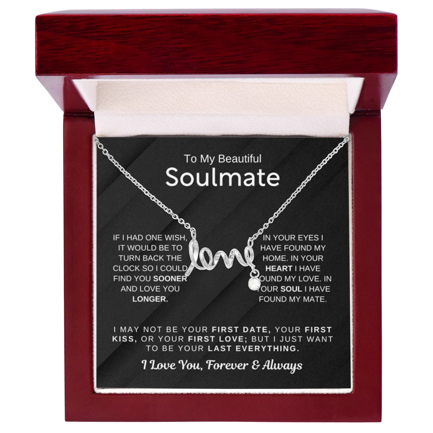 To My Beautiful Soulmate Necklace - Scripted Love Necklace - Romantic Gift for Her for Christmas & Love Celebrations - Personalize Memories