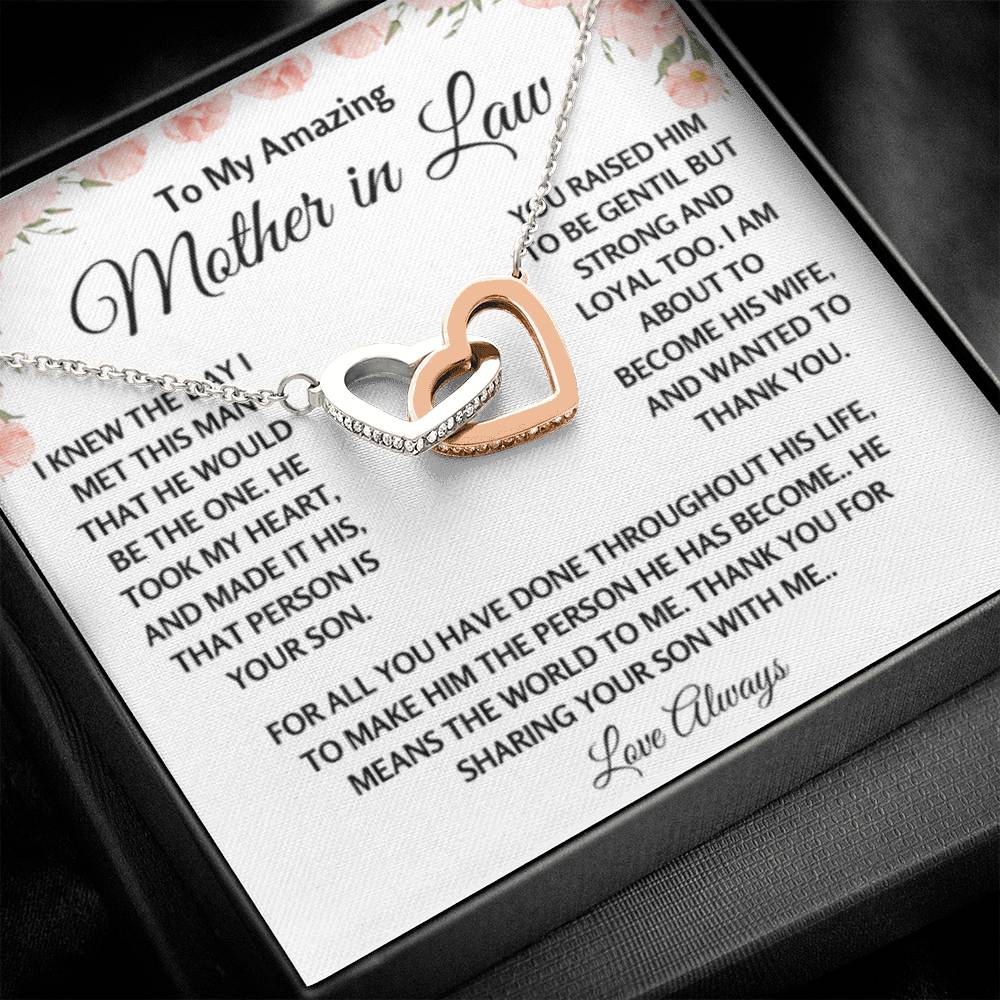 To My Amazing Mother In Law Gift - Thank you for sharing your son with me - Interlocking Hearts Necklace - Personalize Memories