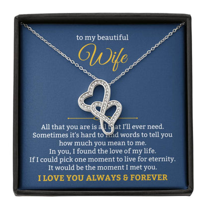 To My Wife Necklace - Cherished Wife Gift from Husband for Valentine’s Day, Anniversary & Birthday - Heart-to-heart Pendant Necklace - Personalize Memories