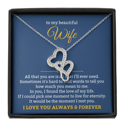 To My Wife Necklace - Cherished Wife Gift from Husband for Valentine’s Day, Anniversary & Birthday - Heart-to-heart Pendant Necklace