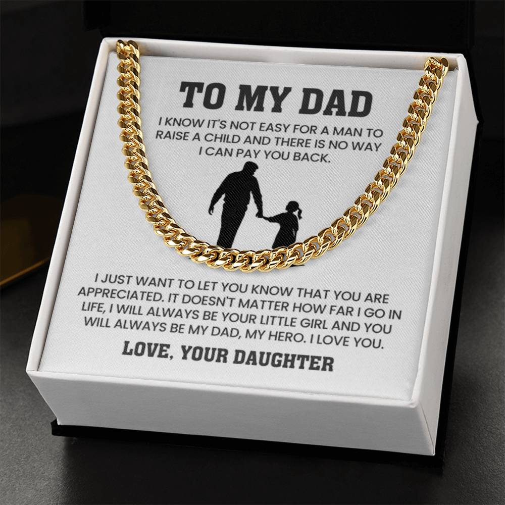 To My Dad Gift from Daughter - My Dad, My Hero - Cuban Link Chain - Personalize Memories