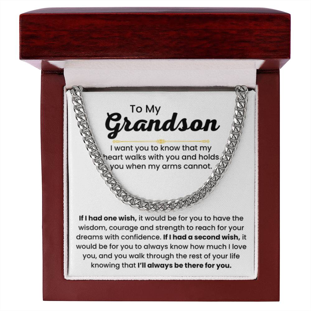 Grandson Necklace Gift for Birthday, Graduation, and Christmas - Cuban Link Chain - Personalize Memories