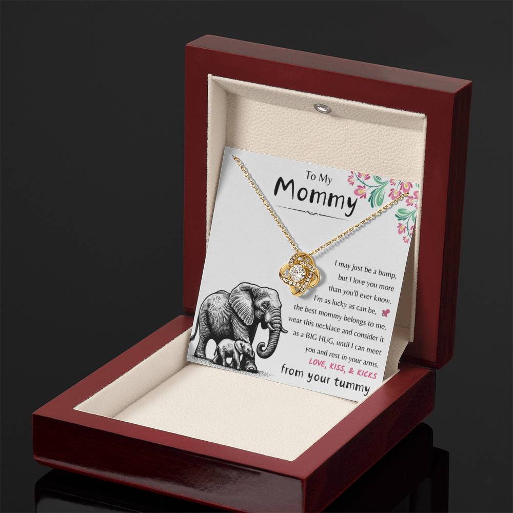 To My Mommy - Love Kiss & Kicks from Your Tummy - Love Knot Necklace - New Mom Gift - Personalize Memories