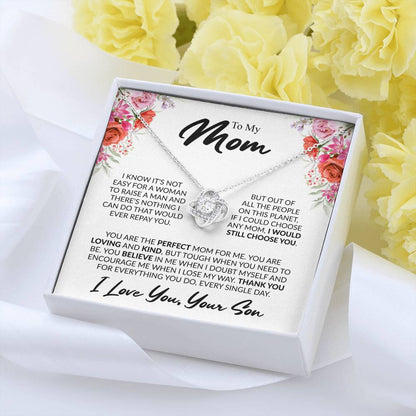 Gift for Mom from Son - You're The Perfect Mom For Me - Love Knot Necklace - Personalize Memories