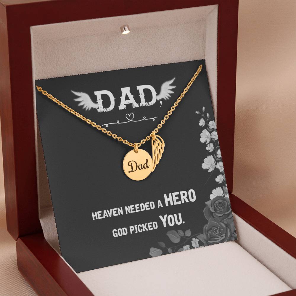 Angel Wing Dad Necklace Gift from Heaven - God Picked You - Father Sympathy Gift
