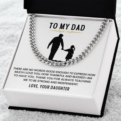 To My Dad Gift from Daughter - Thank You for Always Teaching Me - Cuban Link Chain - Personalize Memories