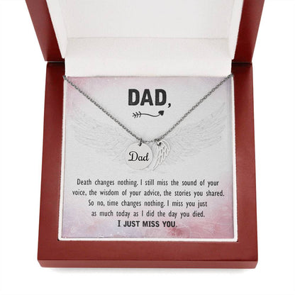 Angel Wing Dad Necklace - I Just Miss You - Loss of Dad Gift