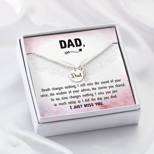 Angel Wing Dad Necklace - I Just Miss You - Loss of Dad Gift