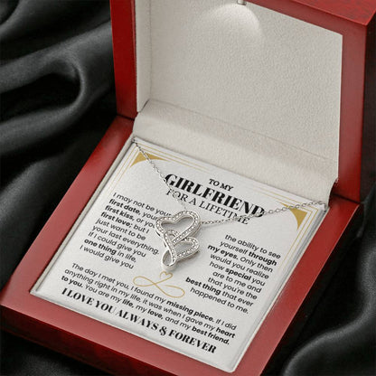 To My Girlfriend Necklace - Soulmate Jewelry Gift for Valentine’s Day, Birthday - Heart-to-heart Pendant Necklace - Personalize Memories