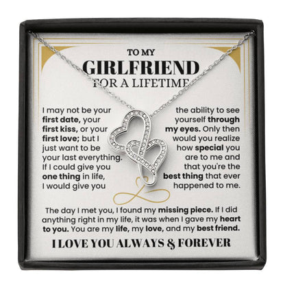 To My Girlfriend Necklace - Soulmate Jewelry Gift for Valentine’s Day, Birthday - Heart-to-heart Pendant Necklace - Personalize Memories