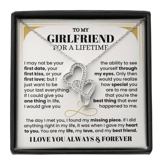To My Girlfriend Necklace - Soulmate Jewelry Gift for Valentine’s Day, Birthday - Heart-to-heart Pendant Necklace - Personalize Memories
