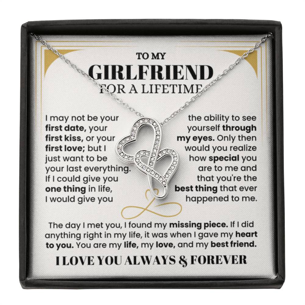 To My Girlfriend Necklace - Soulmate Jewelry Gift for Valentine’s Day, Birthday - Heart-to-heart Pendant Necklace - Personalize Memories