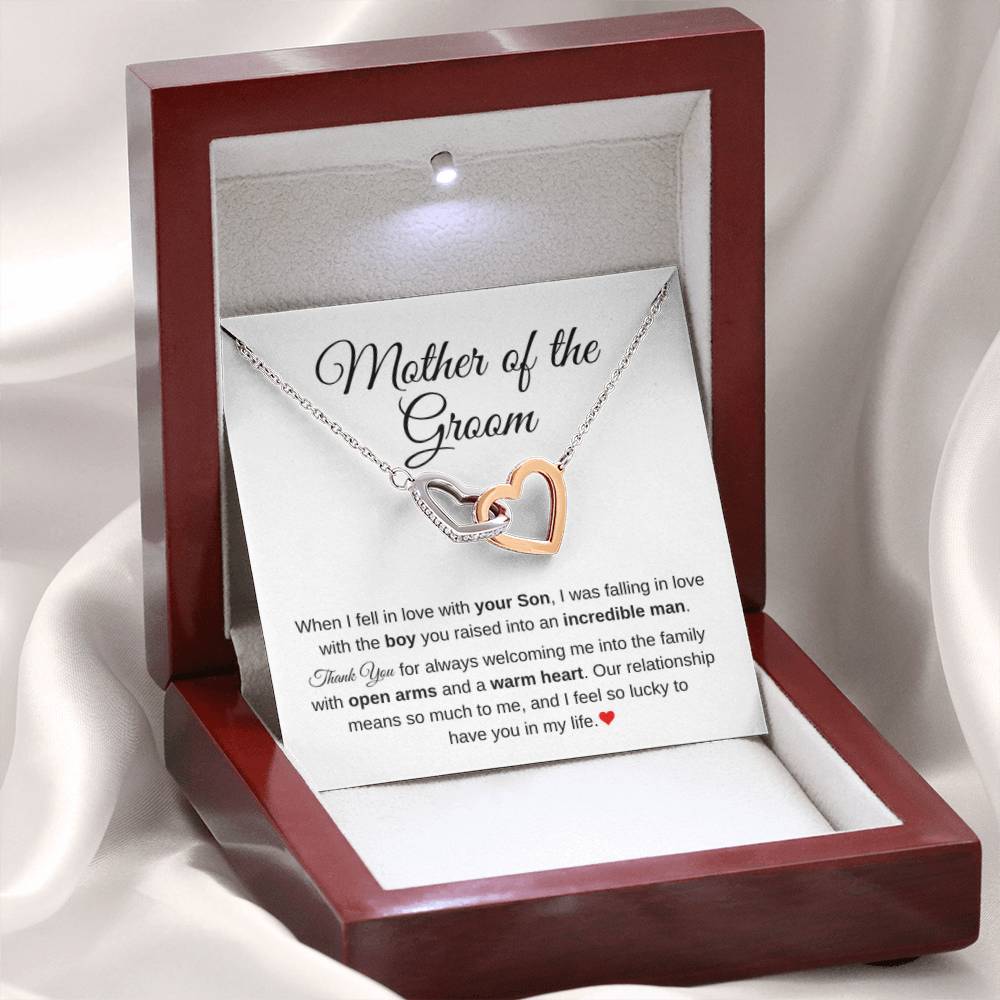 Mother of the Bride Present from Son In Law - Our relationship means so much to me - Interlocking Hearts Necklace - Personalize Memories