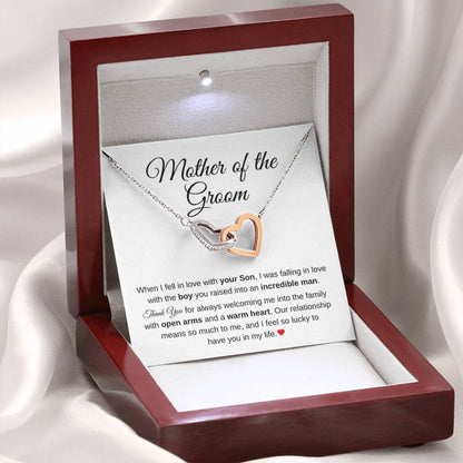 Mother of the Bride Present from Son In Law - Our relationship means so much to me - Interlocking Hearts Necklace - Personalize Memories