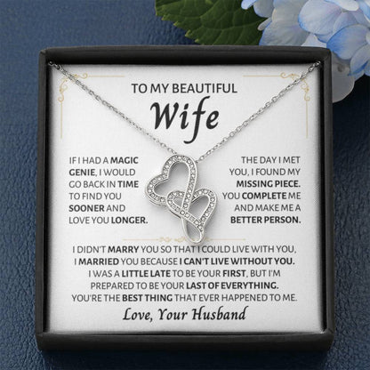 To My Wife Necklace - Beautiful Wife Jewelry Gift for Birthday, Valentine’s Day & Special Romantic Moments - Heart-to-heart Pendant Necklace - Personalize Memories