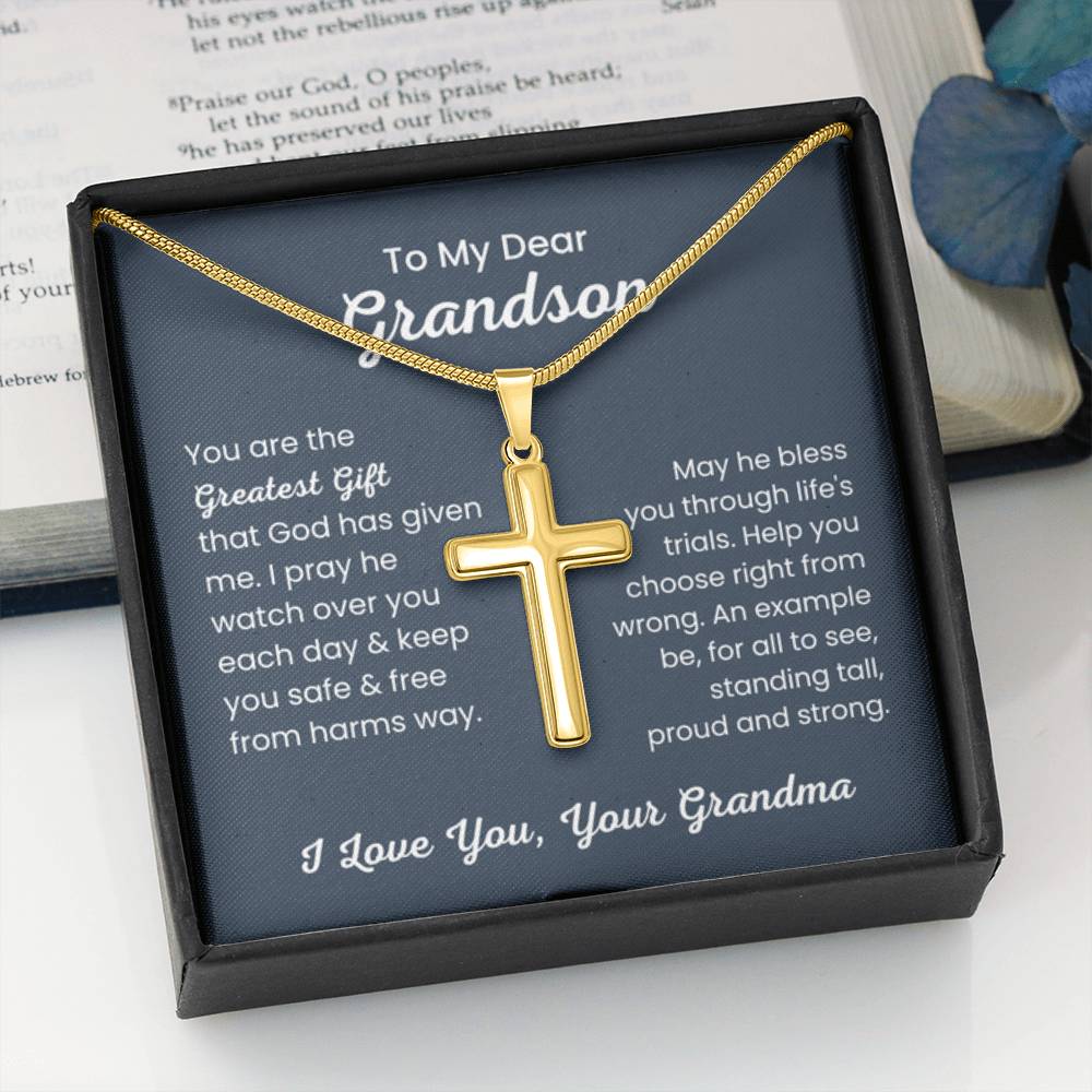 To Dear My Grandson - You are the greatest gift - Gift for Grandson from Grandma - Artisan Cross Necklace - Personalize Memories