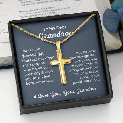To Dear My Grandson - You are the greatest gift - Gift for Grandson from Grandma - Artisan Cross Necklace - Personalize Memories
