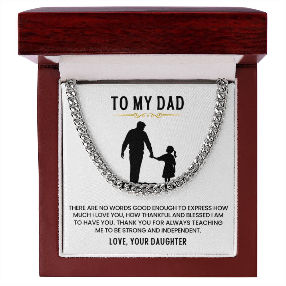 To My Dad Gift from Daughter - Thank You for Always Teaching Me - Cuban Link Chain - Personalize Memories