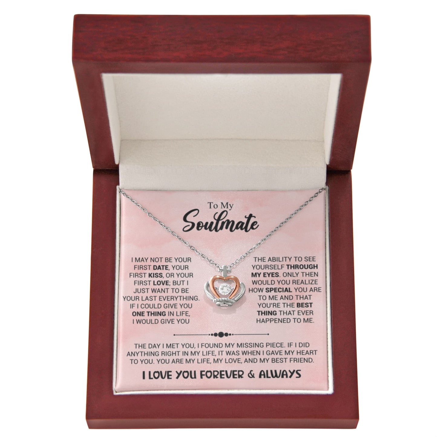 To My Soulmate Necklace - Unique Soulmate Gift for Her for Birthdays & Surprise Moments - Crown Pendant Necklace - Personalize Memories