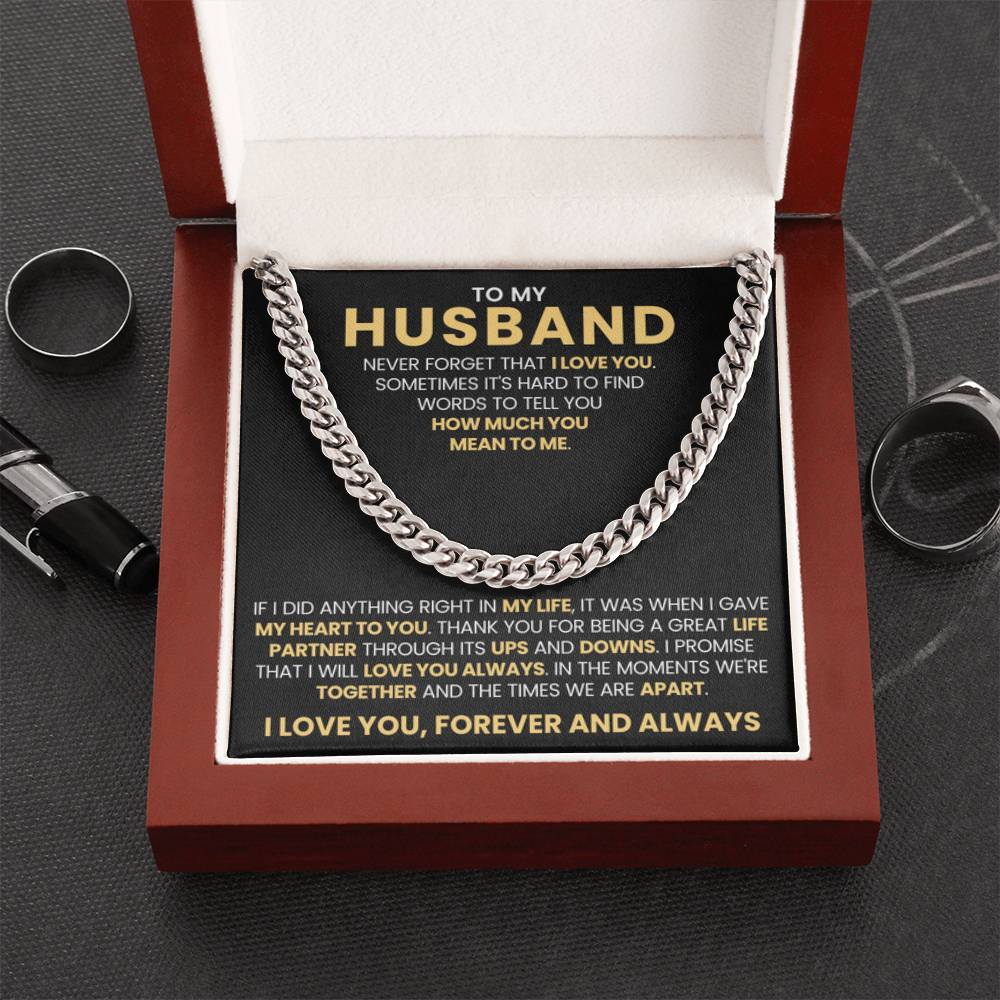 To My Husband - Never Forget That I Love You - Cuban Link Chain Gift from Wife to Husband - Personalize Memories