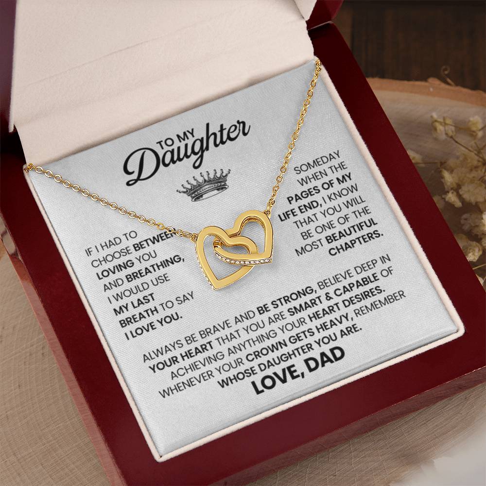 To My Daughter Necklace - Sweetest Daughter Gift from Dad for Birthday Joy & Proud Dad Love - Interlocking Hearts Necklace - Personalize Memories