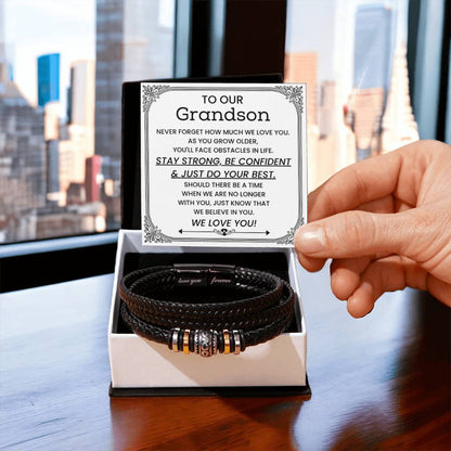 To Our Grandson - Gift for Grandson from Grandparents - Stay Strong, Be Confident & Just Do Your Best - Love You Forever Bracelet - Personalize Memories
