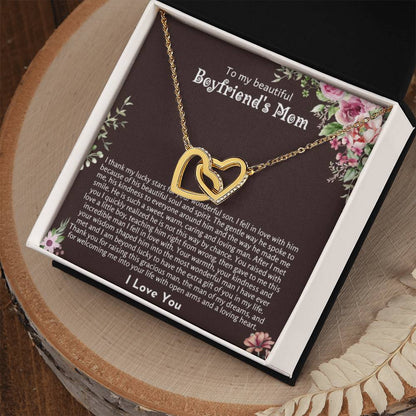 To My Beautiful Boyfriend's Mom - Thank you for raising this gracious man - Interlocking Hearts Necklace - Personalize Memories