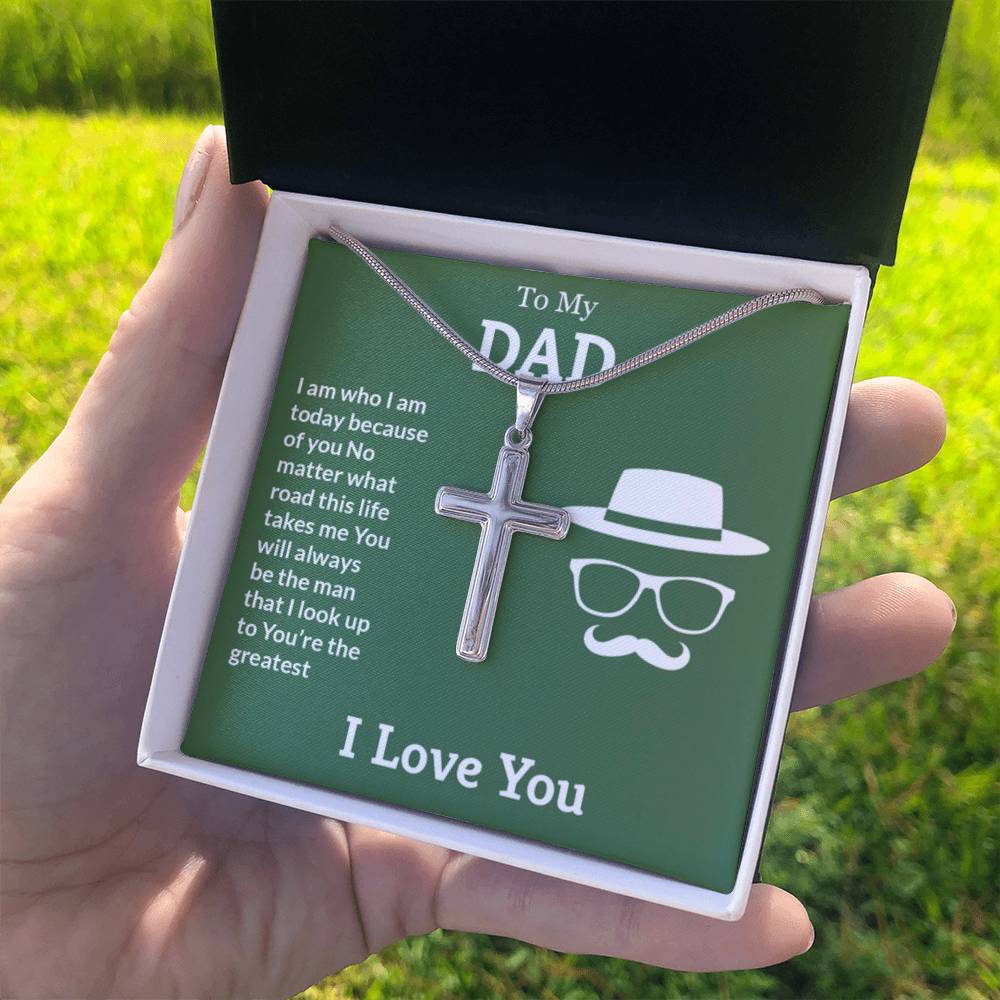 To My Dad Necklace - You're the greatest - Dad Gift from Kids - Artisan Cross Necklace - Personalize Memories