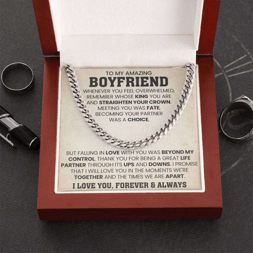 To My Boyfriend - Falling in love with you was beyond my control - Cuban Link Chain Gift for Him - Personalize Memories