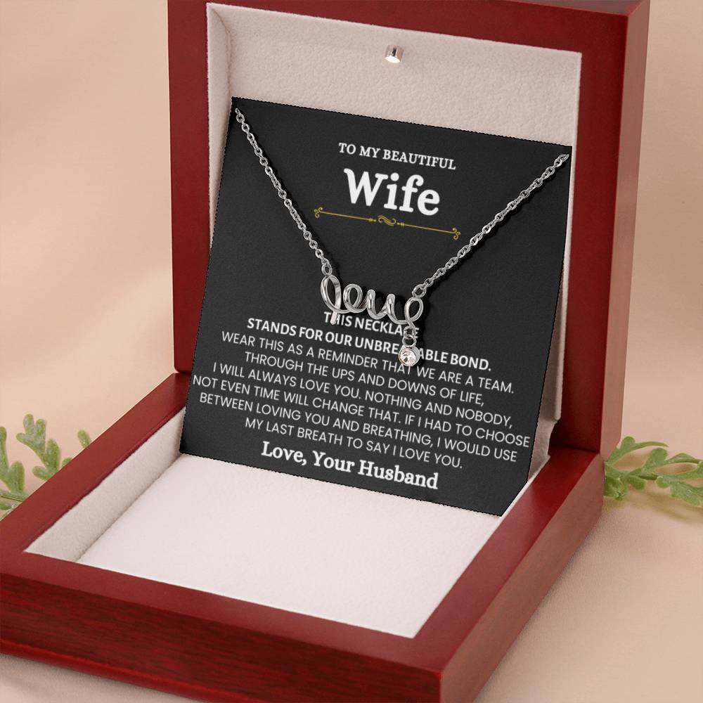 To My Beautiful Wife Necklace - Emotional Love Jewelry Gift from Husband for Valentine’s Day & Birthday Happiness - Scripted Love Necklace - Personalize Memories