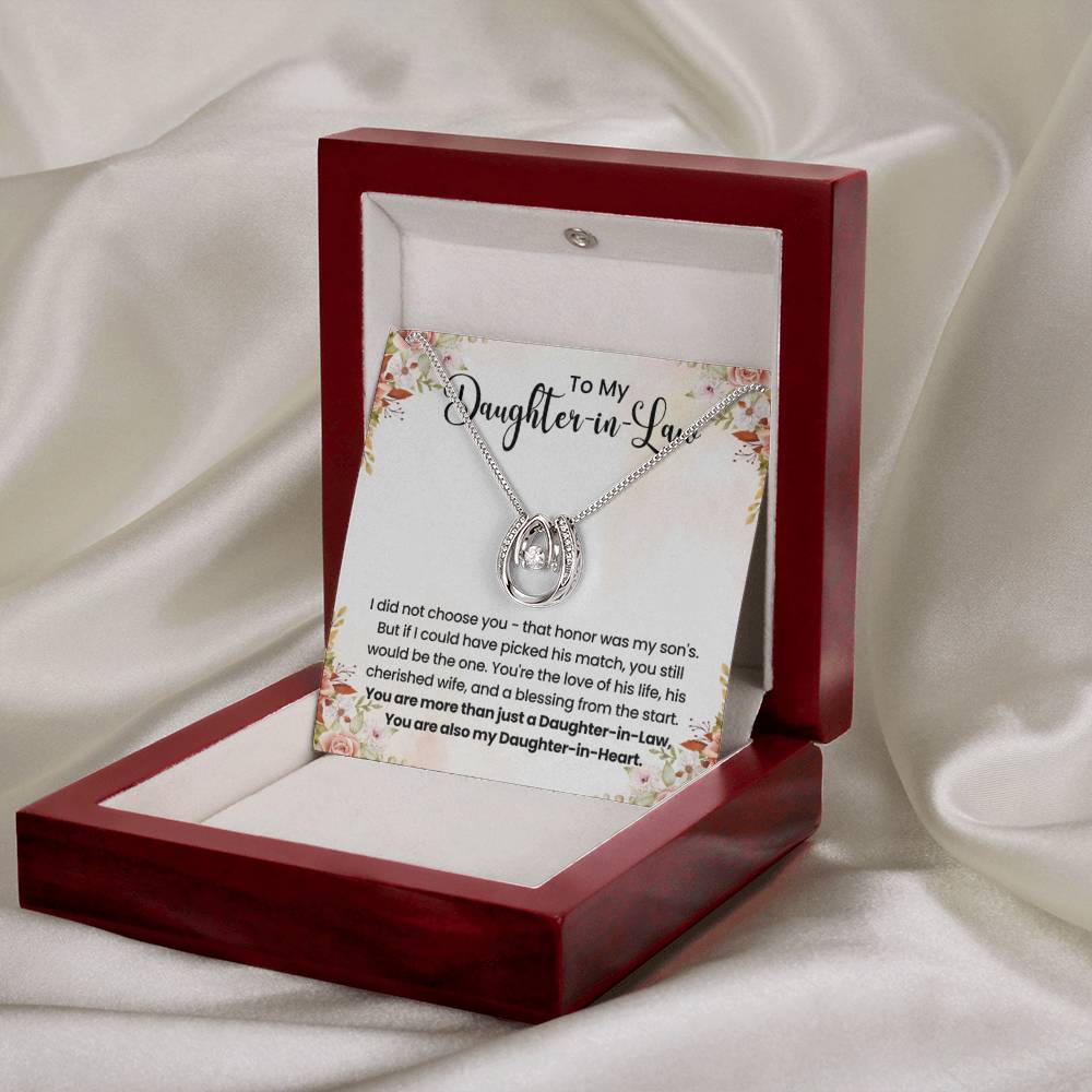 To My Beautiful Daughter In Law - Lucky In Love Necklace - Gift for Bonus Daughter - Personalize Memories