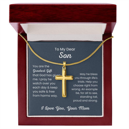 To Dear My Son - You are the greatest gift - Gift for Son from Mom - Artisan Cross Necklace - Personalize Memories