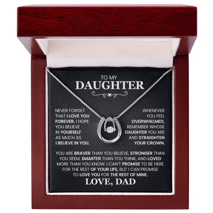 To My Daughter Necklace - Sweetest Daughter Gift from Dad for Birthday Joy & Proud Dad Love - Lucky In Love PARTNER - Personalize Memories