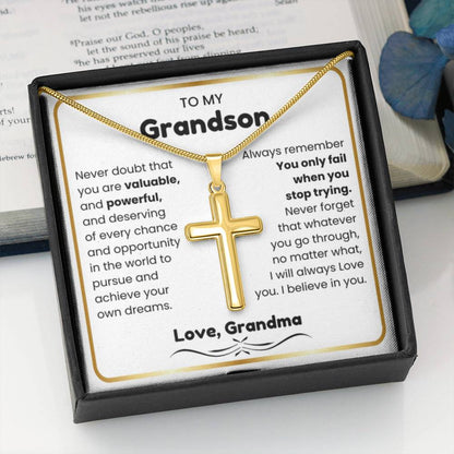 To My Grandson - I believe in you - Grandson Gift from Grandma - Artisan Cross Necklace - Personalize Memories