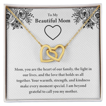 To My Beautiful Mom - You Are The Heart Of Our Family - Interlocking Hearts Necklace - Unique Gift For Mom - Personalize Memories