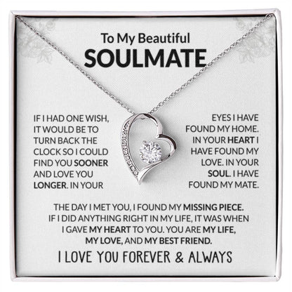 To My Beautiful Soulmate Necklace - Soulmate Jewelry Gift for Her for Birthday & Valentine’s Day - Forever Love Necklace - Personalize Memories