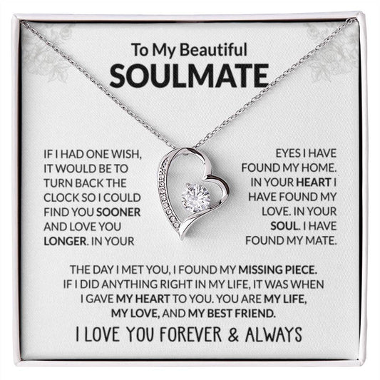 To My Beautiful Soulmate Necklace - Soulmate Jewelry Gift for Her for Birthday & Valentine’s Day - Forever Love Necklace - Personalize Memories