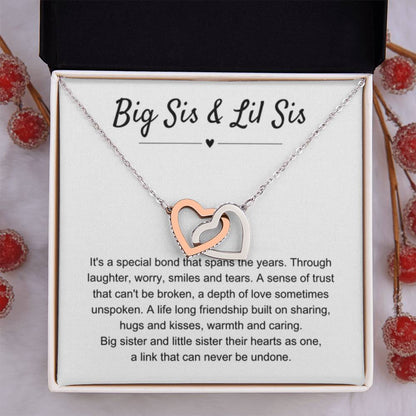 Big Sis & Lil Sis Gift - Interlocking Hearts Necklace - Gift for Sisters - Personalize Memories