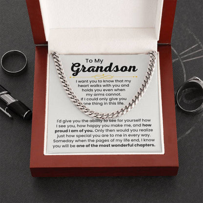 To My Grandson Necklace – Holiday Gift for Grandson Graduation – Cuban Link Chain - Personalize Memories