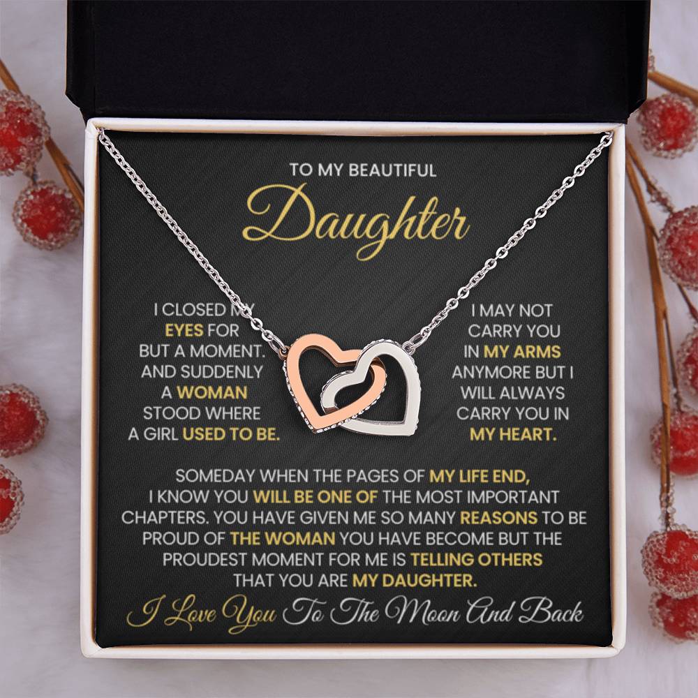 To My Daughter - I love you to the moon and back - Interlocking Hearts Necklace Gift for Daughter - Personalize Memories