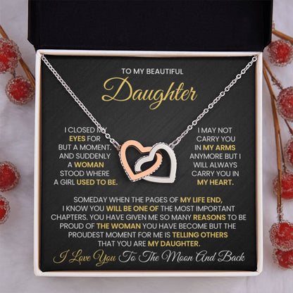 To My Daughter - I love you to the moon and back - Interlocking Hearts Necklace Gift for Daughter - Personalize Memories