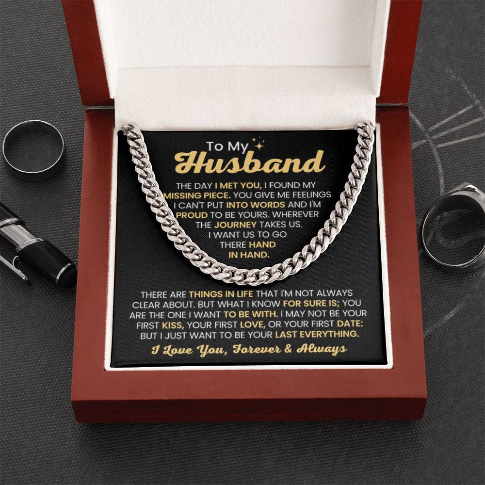 Cuban Link Chain for Husband - The Day I Met You - Birthday, Anniversary & Christmas Gift from Wife - Personalize Memories