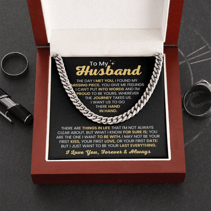 Cuban Link Chain for Husband - The Day I Met You - Birthday, Anniversary & Christmas Gift from Wife - Personalize Memories