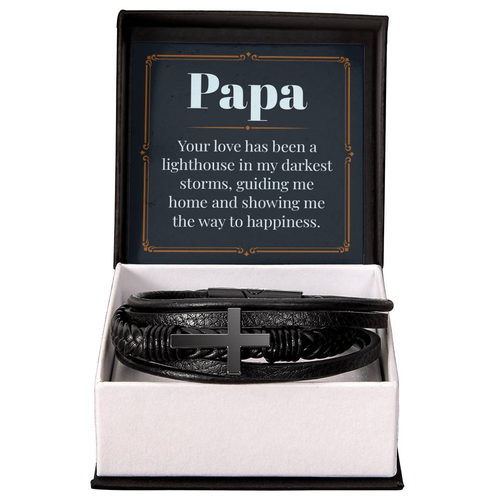 Papa - Your love has been a lighthouse - Gift for Dad - Men's Cross Bracelet - Personalize Memories