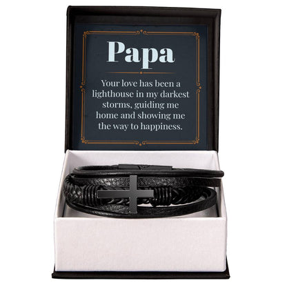 Papa - Your love has been a lighthouse - Gift for Dad - Men's Cross Bracelet - Personalize Memories
