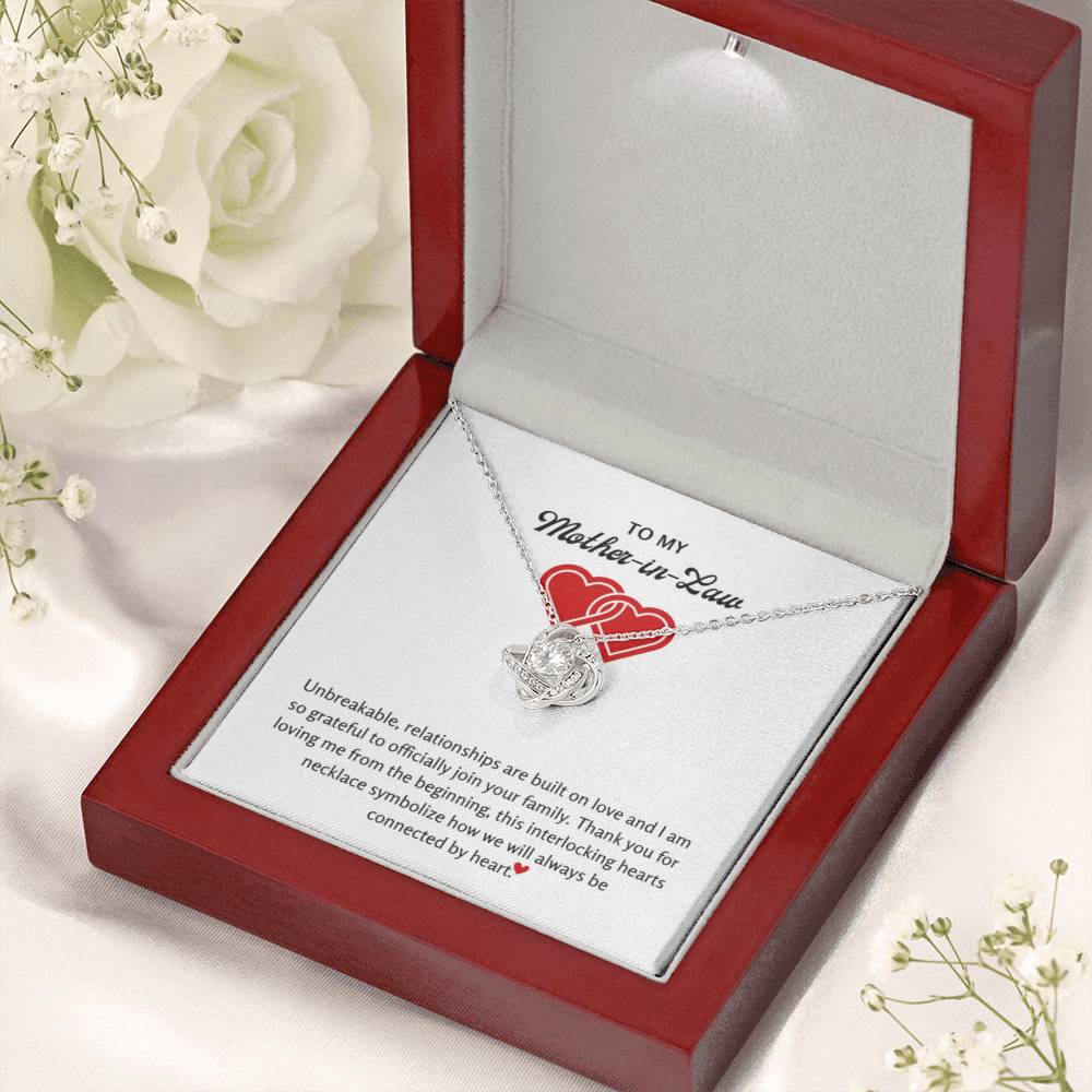 To My Mother in Law - We will always be connected by heart - Love Knot Necklace - Personalize Memories
