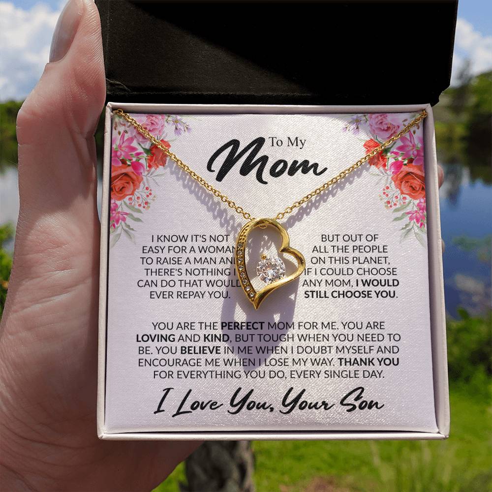 Gift for Mom from Son - You're The Perfect Mom For Me - Forever Love Necklace - Personalize Memories