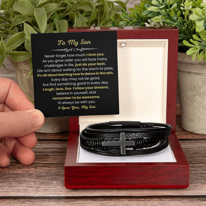 Best Gift for Son – Birthday, Graduation, Christmas – Men’s Cross Bracelet - Personalize Memories