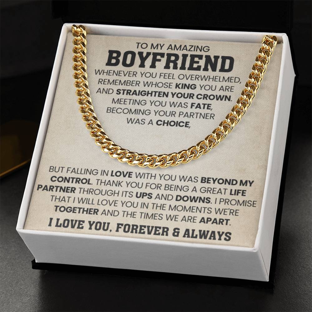 To My Boyfriend - Falling in love with you was beyond my control - Cuban Link Chain Gift for Him - Personalize Memories